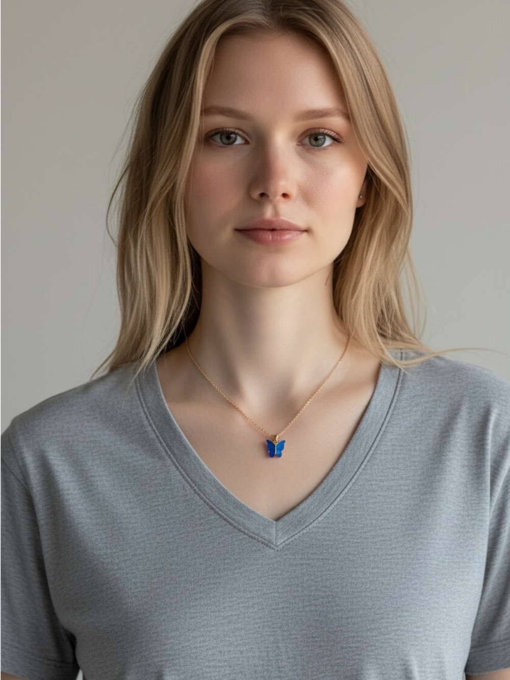 10/22 Gold Chain Necklace with Blue Butterfly Pendant